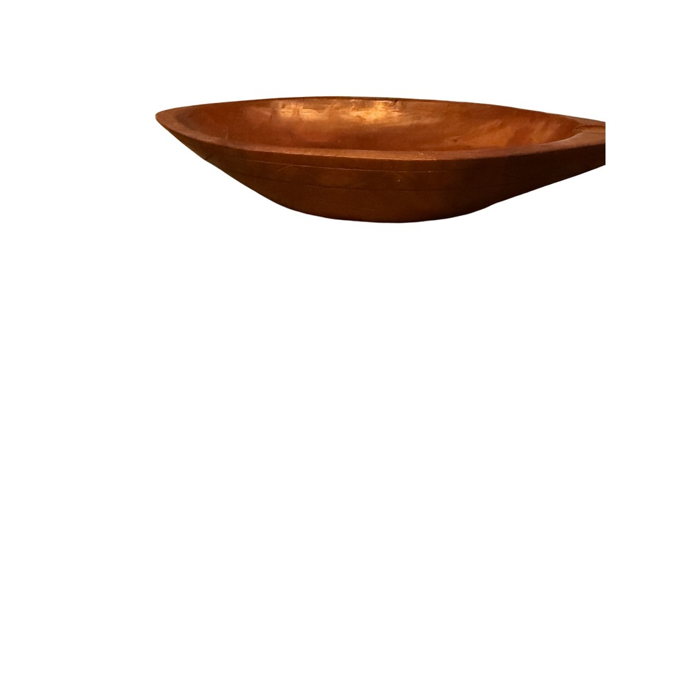 Vintage Hand Carved Wooden Boat Bowl Geometric Tribal Pattern Rustic Dough Bowl